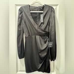 Lulu's Elegant Charcoal Long Sleeve Dress